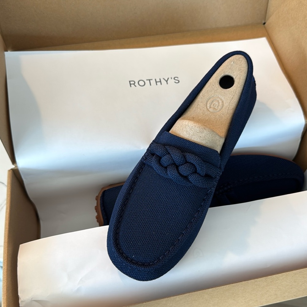 Rothy’s navy, 8.5. Braid Driver loafer. Brand new.